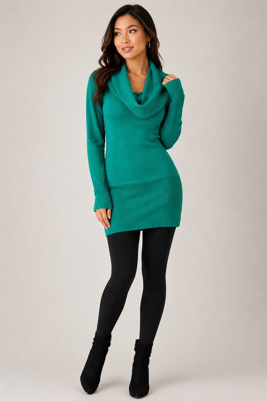 American Rag Teal Knit Cowl Neck Sweater Tunic | Soft Mid-Thigh Length | Size M